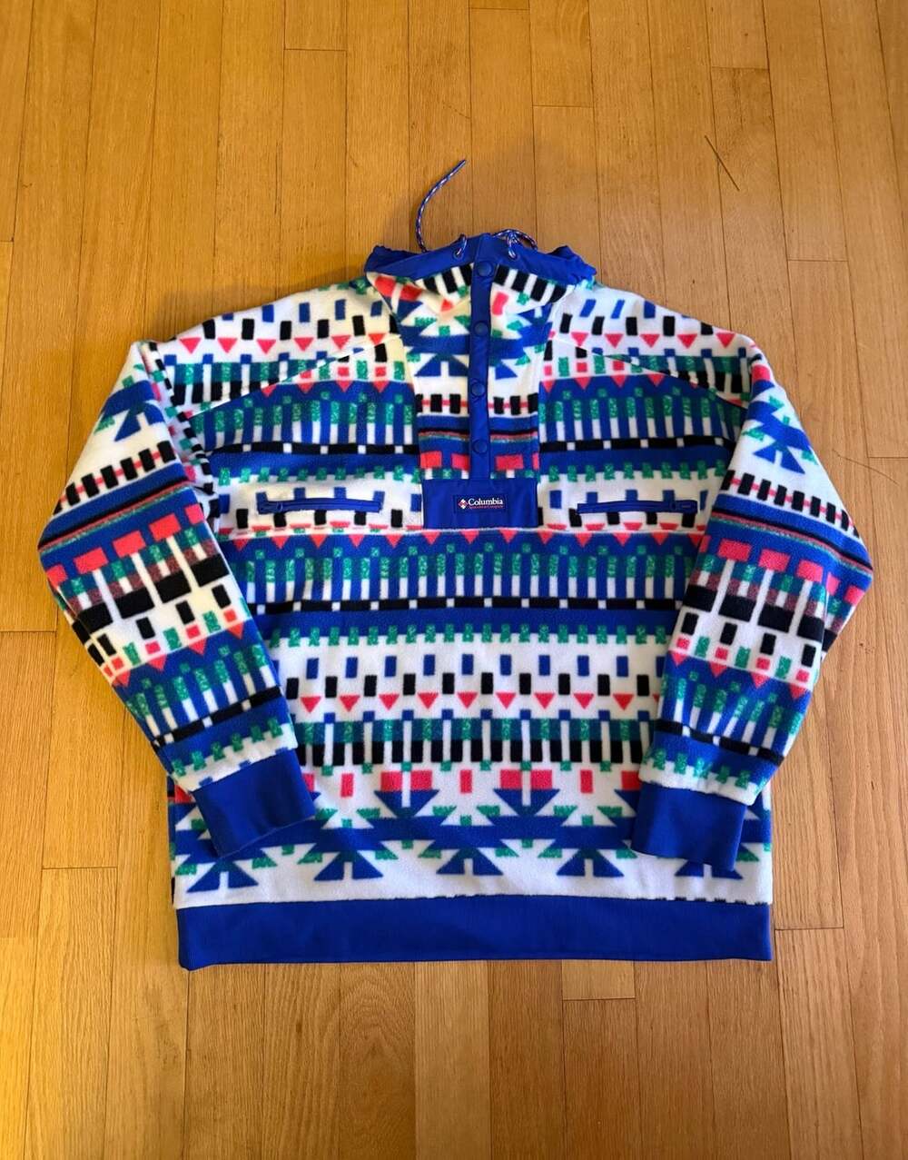 Columbia Powder Keg Fleece Pullover White Print Lapis Blue AM2206 Men's Size L